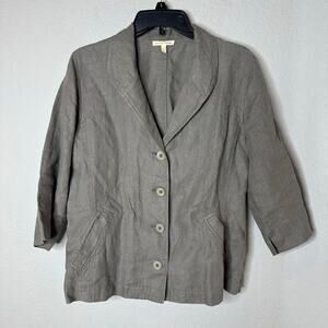 Eileen Fisher Women's Button Down Linen Jacket 1/2 sleeve Gray